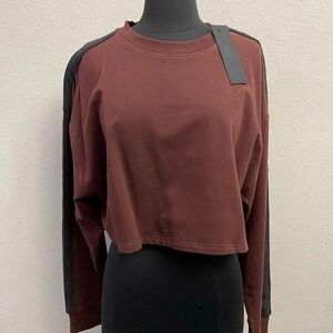 Mono B Racer Crop Top Size Large Maroon‎ with Navy Strips New Activewear Casual